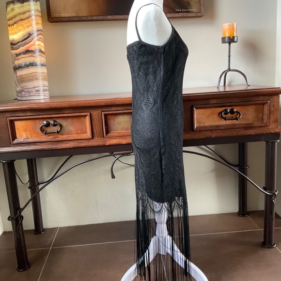 Sassy Lace and Fringe Vintage-Inspired Cocktail Dress. Black Size M - Picture 5 of 9